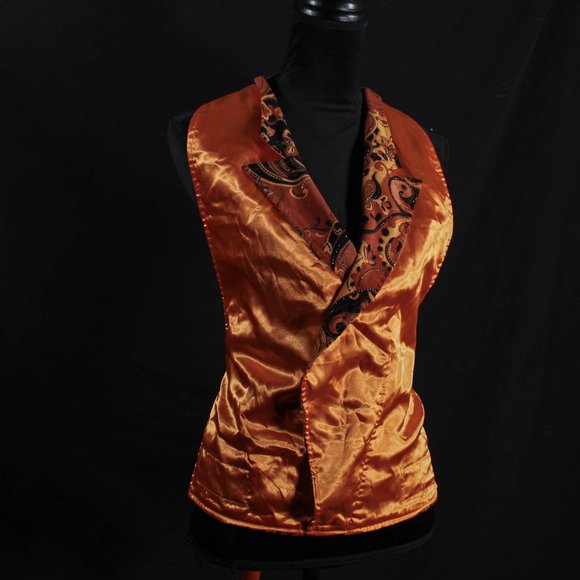 Retro Arthur Fleck Inspired Burnt Orange Paisley Sateen Tie Back Vest Cosplay - Picture 6 of 7